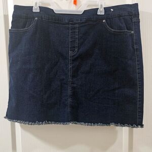 Dark Blue Denim Skort with Frayed Hem